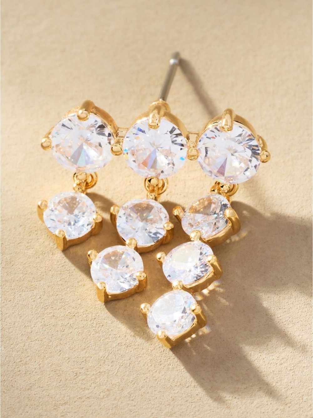 Anthropologie Multi Clear Crystal Cluster Drop Earrings 14k gold plated - NEW! - Picture 2 of 6